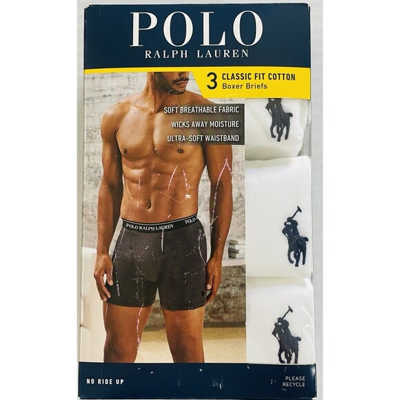 Polo Ralph Lauren Classic Fit Cotton Boxer Briefs 3-Pack Mens L(36-38”) White - Picture 1 of 11